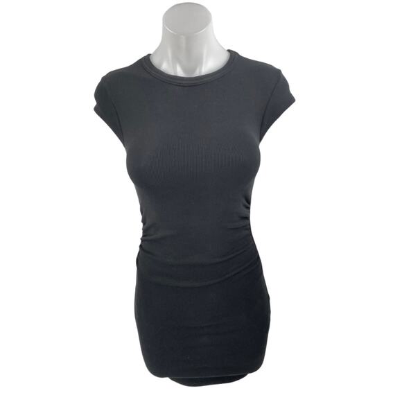 NEW Zara Black Short Cap Sleeve Crew Neck T Shirt Mini Bodycon Dress Size S - Picture 1 of 4